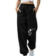 thumbnail image 2 of WREESH Womens Sweatpants Fashion Fall Winter Fitness Sport Relaxed Loose Printing Elastic Waist Long Sweatpants Black, 2 of 6