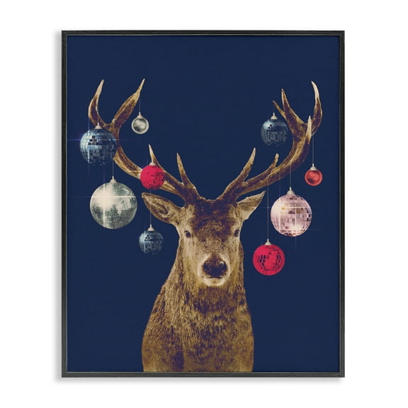 Stupell Industries Deer & Shining Ornaments Holiday Painting Black Framed Art Print Wall Art, 11 x 14