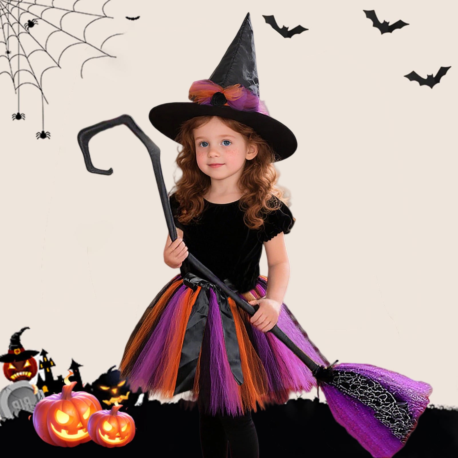 Costume Halloween Fille Jupe Tutu Citrouille - Robe Tutu Avec Bandeau - Tulle Et Satin, Tailles S à L - 5