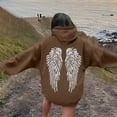 thumbnail image 3 of HOWPAY Angel Wings Hoodies for Women Printed Long Sleeve Casual Sweatshirt Kangaroo Pocket Drop Shoulder Loose Fit Fall Winter Outfits Clothes Coffee XXL, 3 of 8