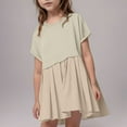 thumbnail image 2 of FAIWAD Robe d'Été à Col Rond et Manches Courtes pour Filles, Robe Patchwork Plissée Unie, Mini Robe de Tennis Athlétique, 2 of 9