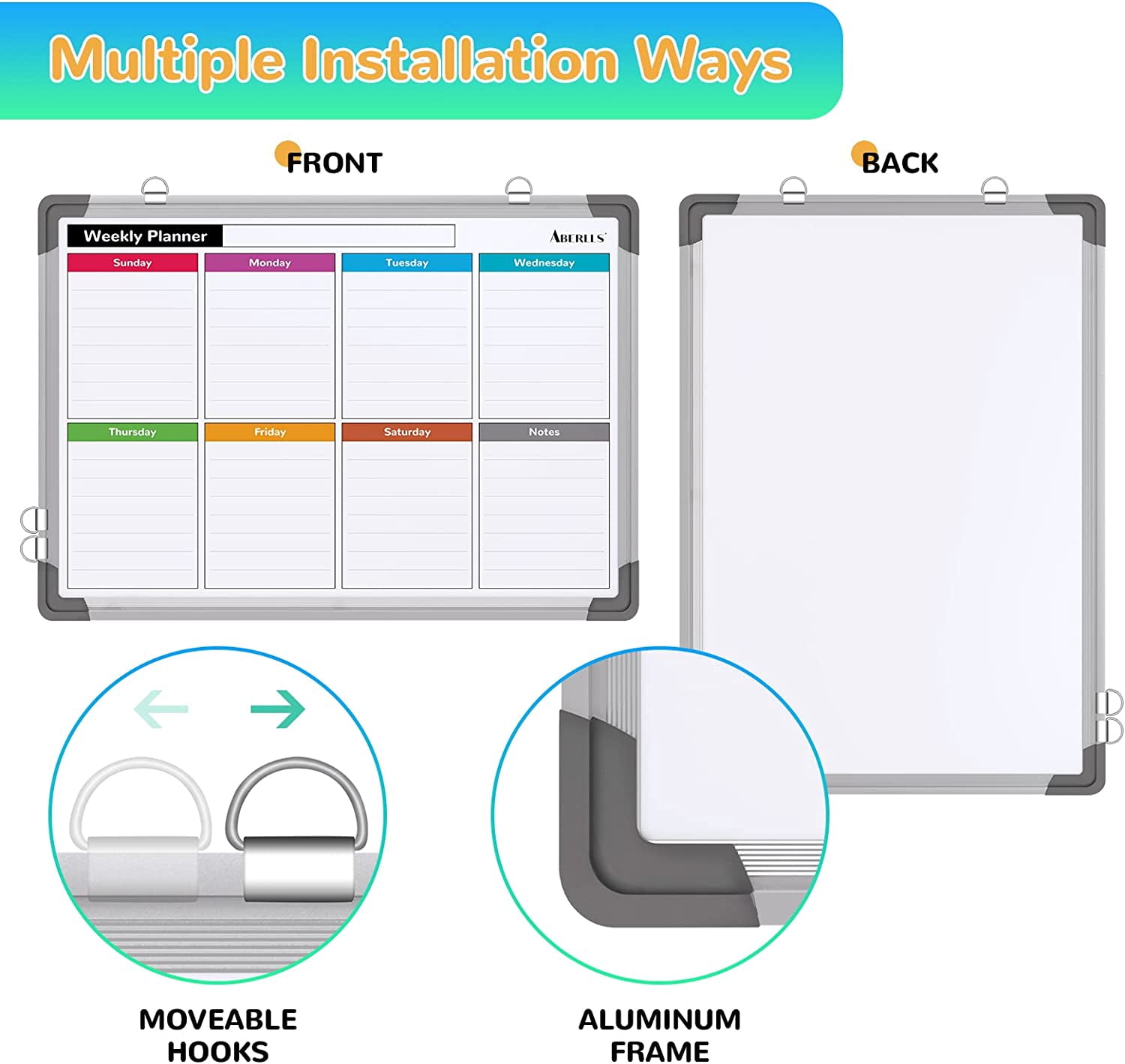 Small Weekly Calendar Dry Erase Whiteboard for Wall, 16" x 12" Magnetic Board, Hanging Double-Sided White Portable Board List, Kitchen, Planning, Memo, Home, Office