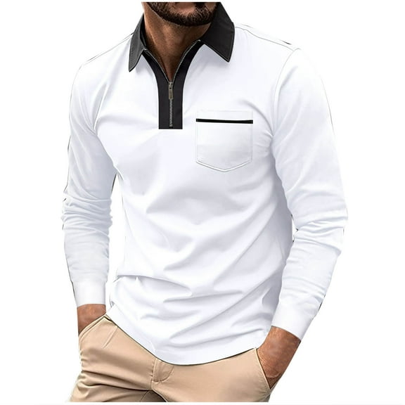 Jalioing Quarter Zip Casual Shirts for Men Long Sleeve Collared Dressy Tops Business Fashion Golf Shirts with Pocket