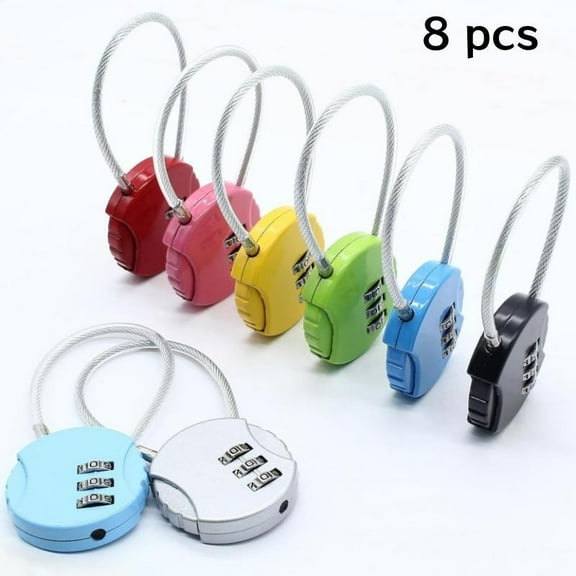 8Pcs Combination Lock 3 Digit Small Combo Luggage Number Cable Padlock Outdoor Waterproof Resettable Lock for School Gym Locker Travel Backpack Suitcase Storage