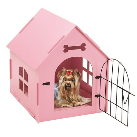 Portable Indoor Pet House Bed Wood Dog House, with Door And Window, Indoor Kennel for Small Dogs,Cats, Pet With Bed Mat