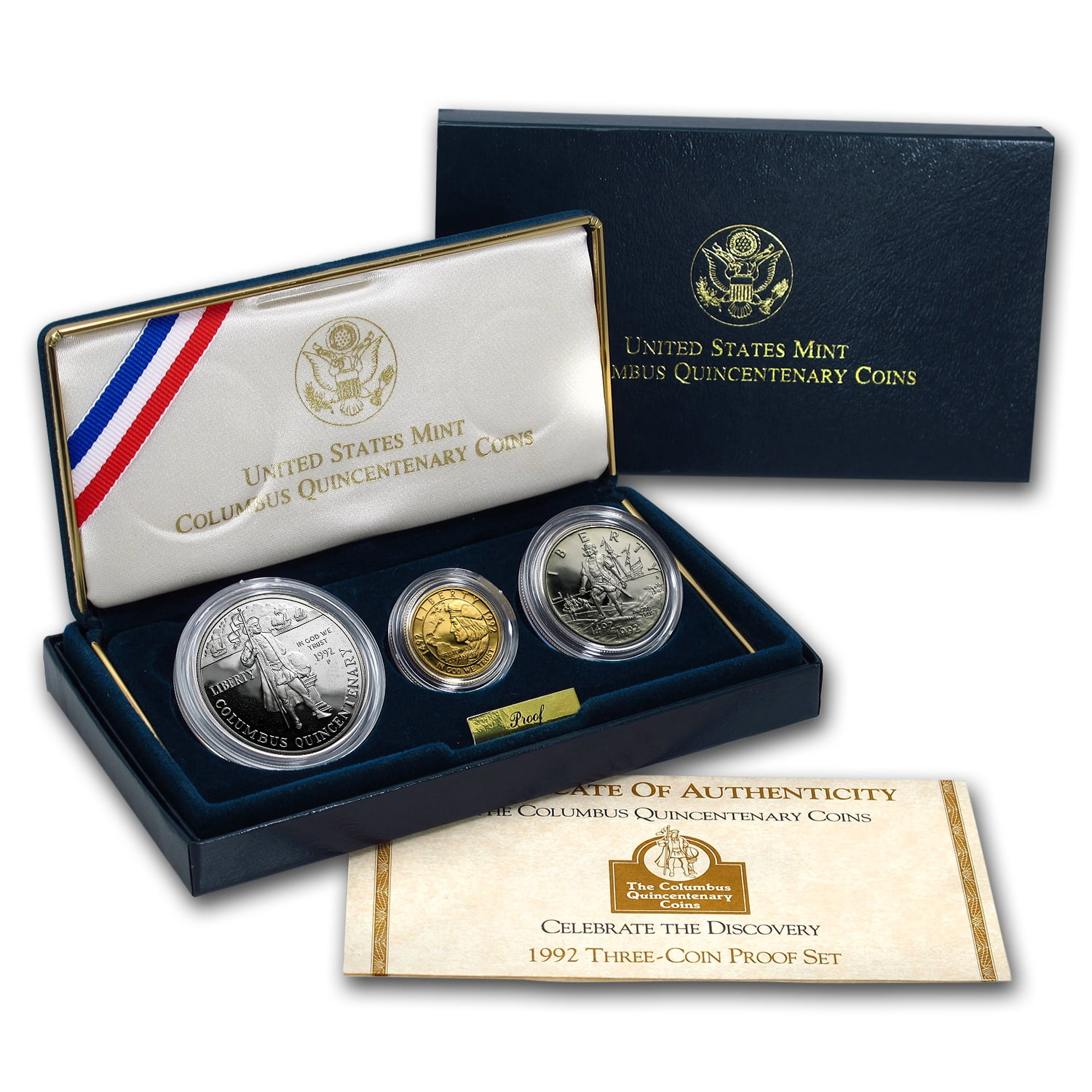 1992 PROOF COLUMBUS QUINCENTENARY 2PC  COIN SET  WITH BOX/COA 