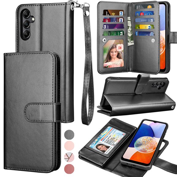 Galaxy A14 5G Case, A14 5G Wallet Case, Samsung Galaxy A14 5G 6.6 inchs PU Leather Case, Tekcoo Luxury Cash Credit Card Slots Folio Flip Cover [Detachable Magnetic Case] & Kickstand - Black