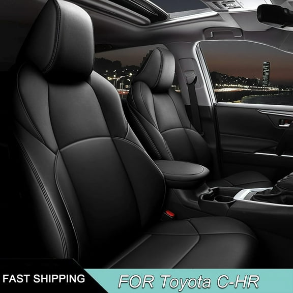 IKABEVEM Car Seat Cover Fit for Toyota C-HR 2018-2024 Faux Leather Car Seat Covers Protector Compatible Airbag Waterproof Full Set Compatible Black