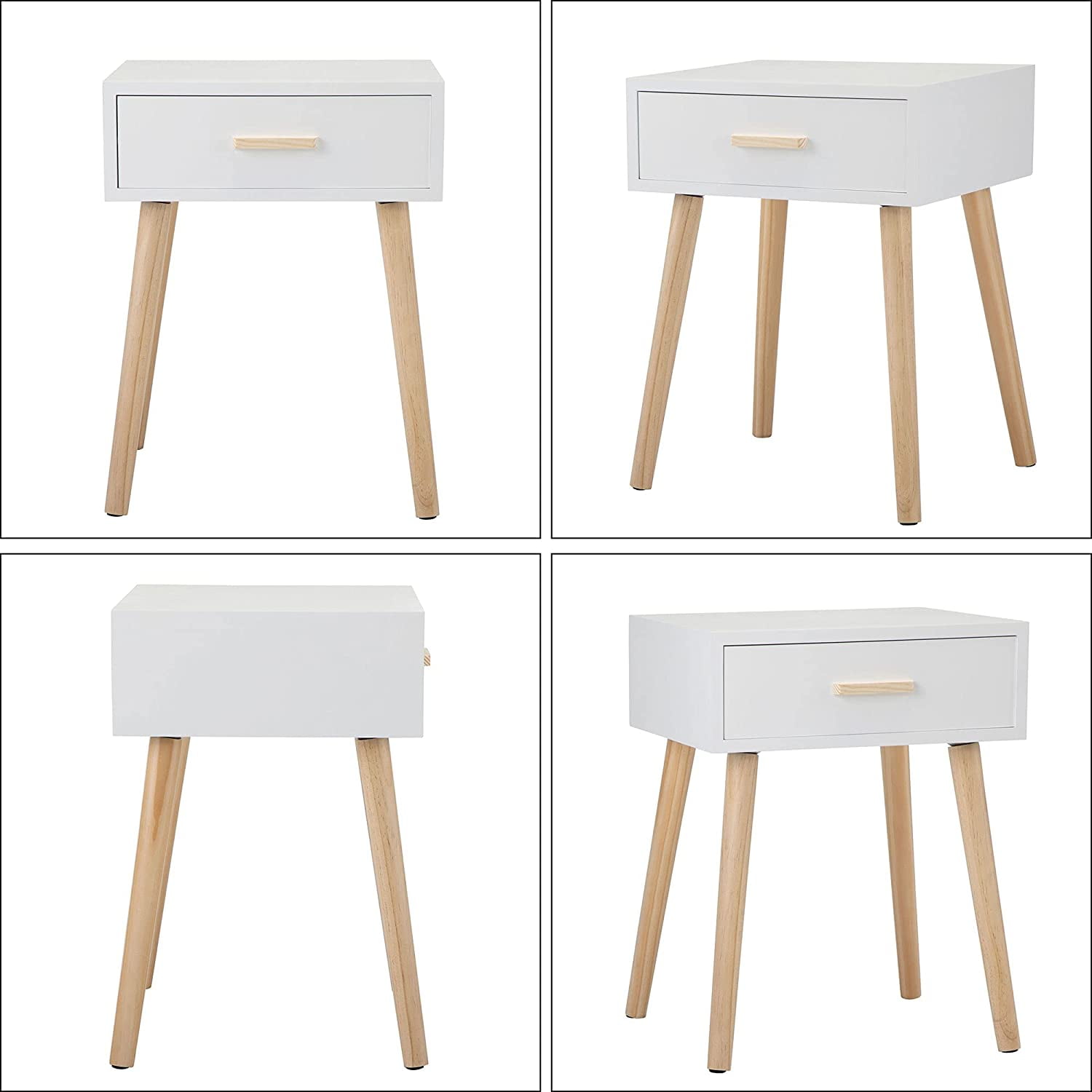Private Jungle Set of 2 Wooden Side End Table with Solid Wood Legs, Nightstands Sofa Table w/Storage Drawer,White Private Jungle Set of 2 Wooden Side End Table with Solid Wood Legs, Nightstands Sofa Table w/Storage Drawer,White