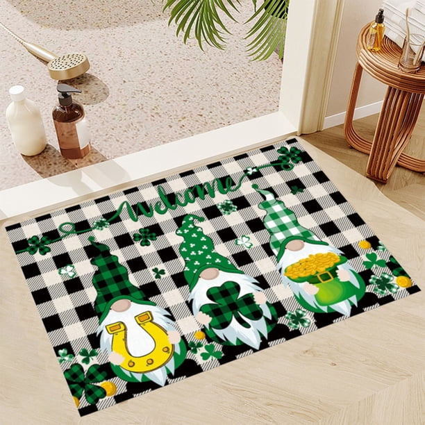 Felpudo de trébol para el Día de San Patricio - Esterilla de entrada interior exterior con respaldo antideslizante para decoración del hogar