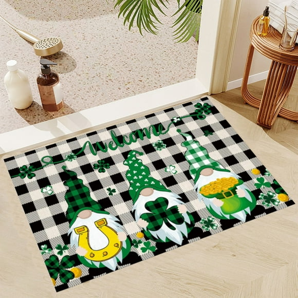 Felpudo de trébol para el Día de San Patricio - Esterilla de entrada interior exterior con respaldo antideslizante para decoración del hogar