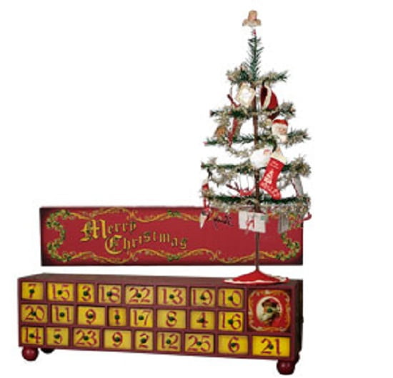 Primitive Antique Vtg Style Christmas Tree SANTA CLAUS Book Shelf Ornament Box 