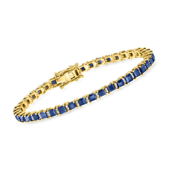 Ross-Simons 10.00 ct. t.w. Sapphire and .48 ct. t.w. Diamond Tennis Bracelet in 18kt Gold Over Sterling, Women's, Adult