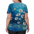 thumbnail image 5 of Flowers Printed Scrubs For Women V-Neck Medical Scrubs Short Sleeve Stretch Nurse Work Uniform Shirts Fashion Scrub Top With Pocket Dark Blue S, 5 of 5