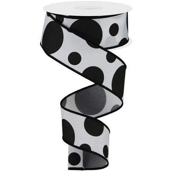 1.5" Giant Three Size Polka Dot Ribbon: White/Black (10 Yards)