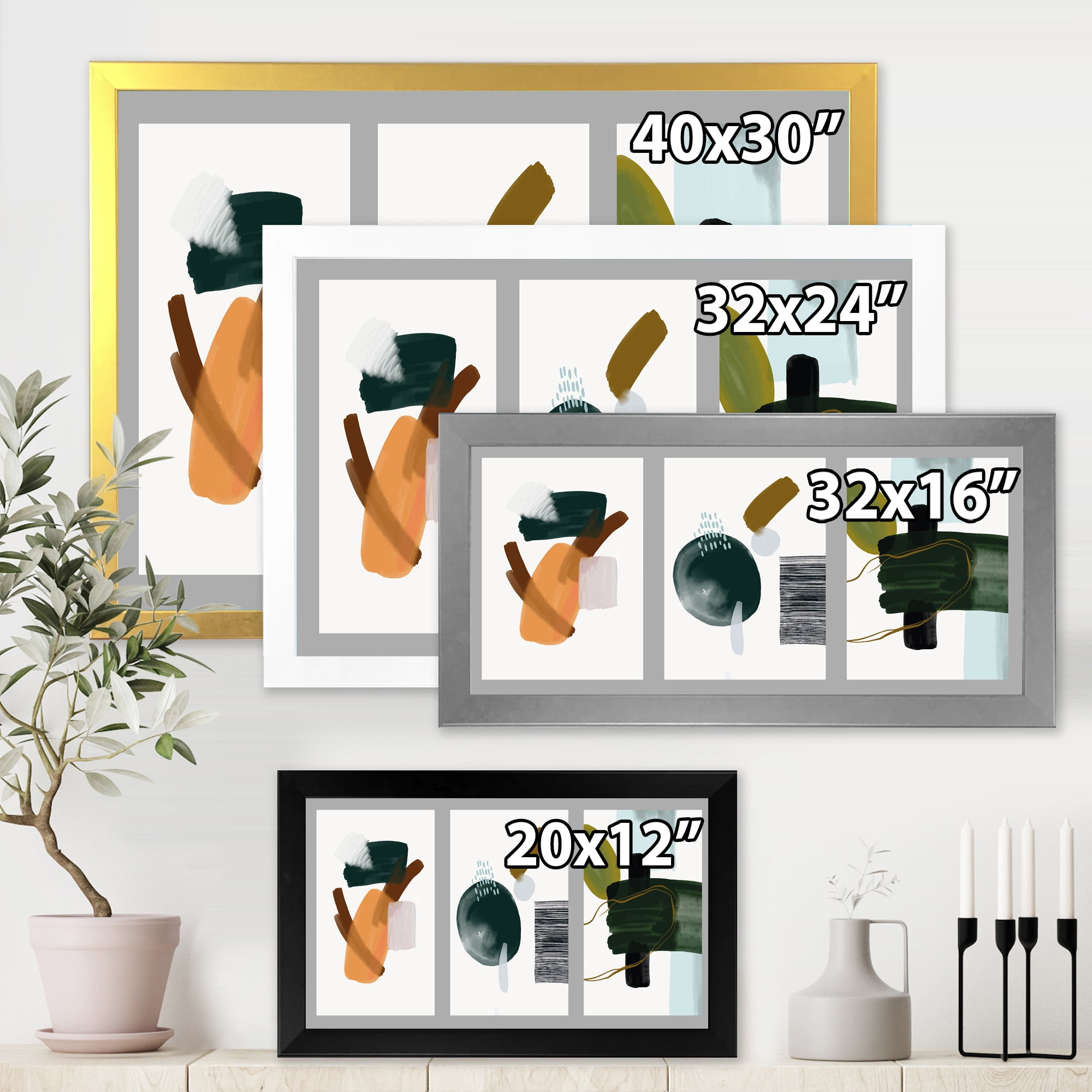 Designart 'Compostion Minimalistic of Organic Shapes IV' Modern Framed Art Print