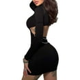 thumbnail image 3 of hirigin Women's Bodycon Mini Dress, Long Sleeve Mock Neck Cutout Club Dress with Metal Chain, 3 of 9