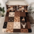 thumbnail image 2 of jejeloiu Deer Skull Silhouette Twin Sheet Sets,Farmhouse Camouflage Hunting Twin Fitted Sheet,Brown Plaid Grid Flat Sheet For Teens,Breathable Home Decor,3pcs, 2 of 7