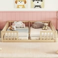 thumbnail image 2 of Double Montessori Twin Floor Bed with Fence, Sturdy Platform Wood Bed Frame, Floor Bed Frame, Hold 200 Lbs Each, Double Twin Size Bed Frame for Boys Girls, Natural, 2 of 10