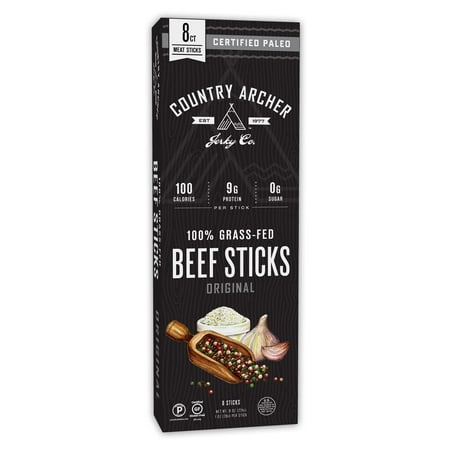 Country Archer Grass-Fed Jerky Beef Stick, Original, 1oz, 8ct