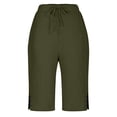 thumbnail image 4 of Bermuda Shorts for Women Cotton Linen Summer Casual Wide Leg Knee Length High Waisted Long Shorts with Pockets Beach Outfits Army Green XL, 4 of 7