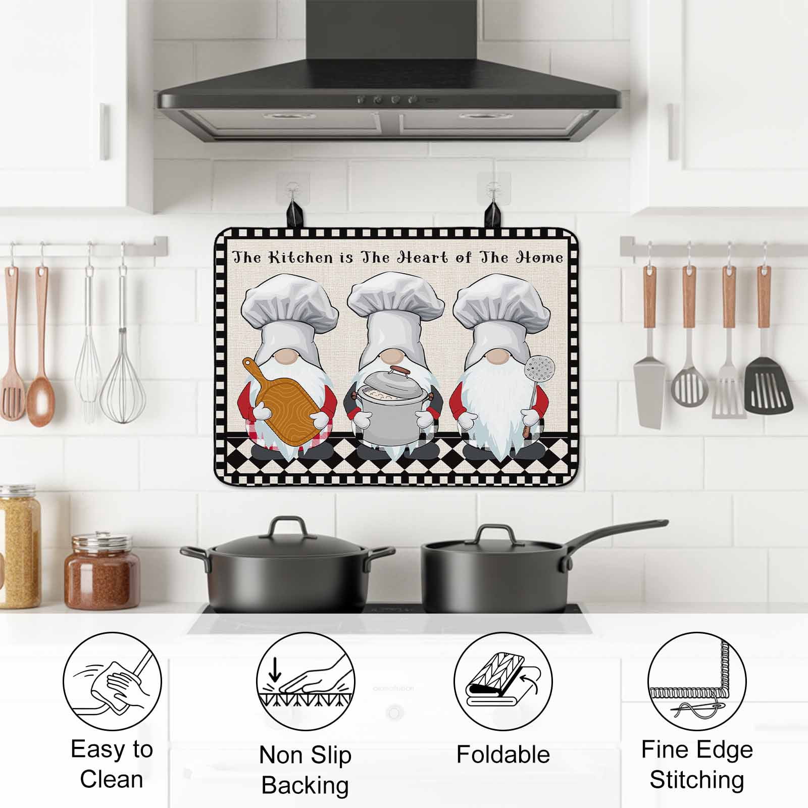 Beige Chef Gourmet Stove Top Cover for Electric Stove, Heat-proof & Non Slip Glass Top Stove Cover Protector, Black White Plaid Kitchen Cook Kitchen Flat Cooktop Rubber Mat 24x21 Inches