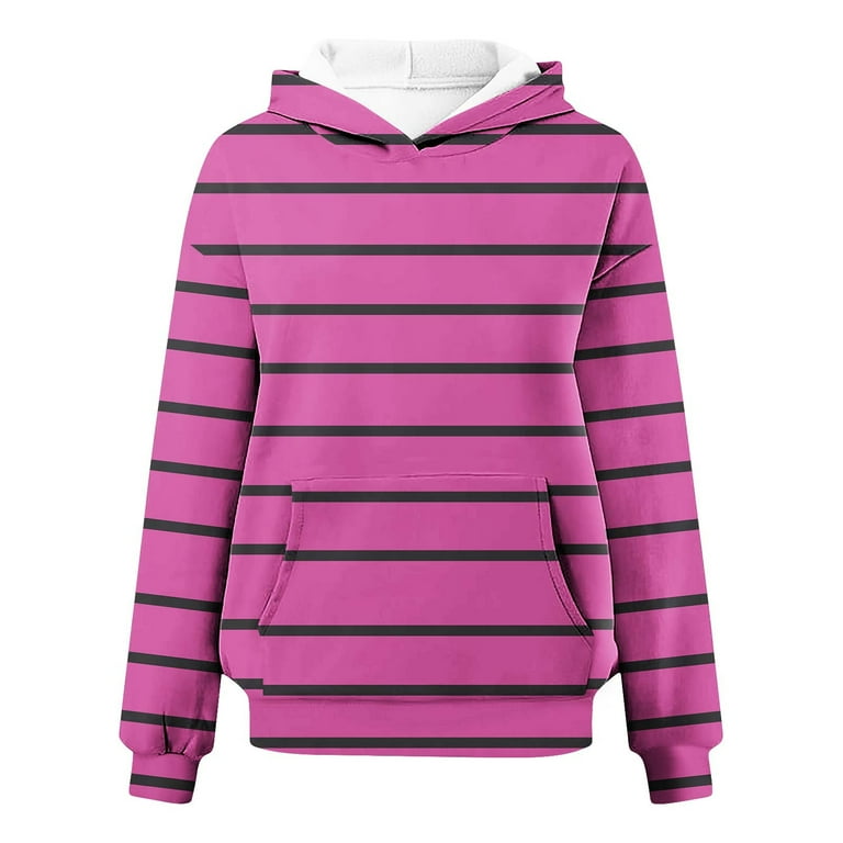 Uootdi Women's striped hoodie oversized long sleeve with kangaroo
