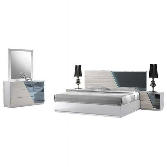 5 Piece Queen Manchester Bedroom Set Collection, Zebra Grey