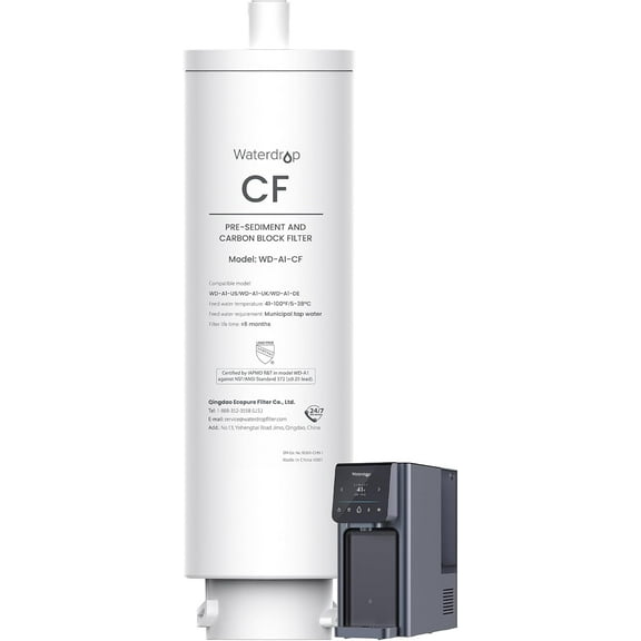 Waterdrop WD-A1-CF Filter, Replacement for WD-A1 Countertop Reverse Osmosis Hot and Cold water Dispenser, 6-month Lifetime