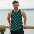 thumbnail image 6 of Gukieu Black And Teal Checkerboard Print Men's Quick Dry Fitness Vest, Round Neck Sleeveless Fitness Bodybuilding Top-Small, 6 of 7