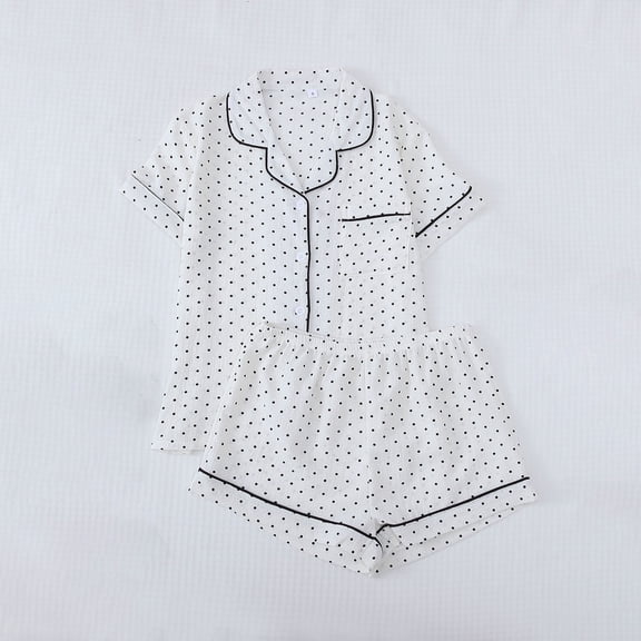Wensltd Lightweight Pajamas Set for Women Lapel Short Sleeve Tops and Shorts Sleepwear Sets with Pockets