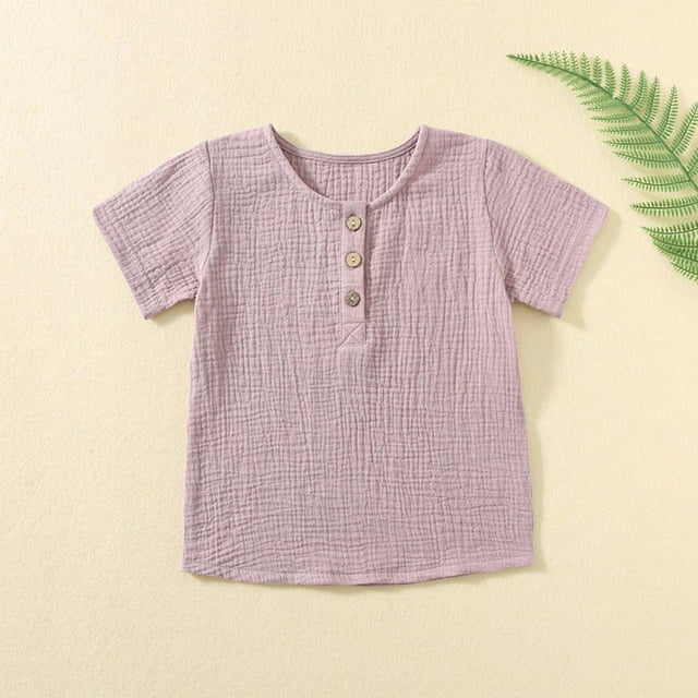YUNAFFT T-shirt Décontracté Garçons Filles Col Rond Froissé Boutonné Style Décontracté à la Mode
