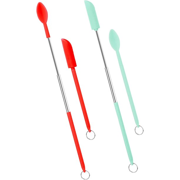 4 espátulas y cucharas telescópicas, mini espátula de silicona para cosméticos, raspador fino retráctil, espátula pequeña multifuncional para maquillaje, cocina, alimentos (rojo, verde) TUNC Sencillez