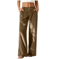 thumbnail image 2 of Bzdzmqm Women's Corduroy Wide Leg High Waisted Pants with Pockets Loose Casual Long Trousers Streetwear Office Basic Lounge Bottoms, Brown M, 2 of 8