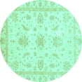 thumbnail image 1 of Ahgly Company Machine Washable Indoor Round Oriental Turquoise Blue Modern Area Rugs, 3' Round, 1 of 4