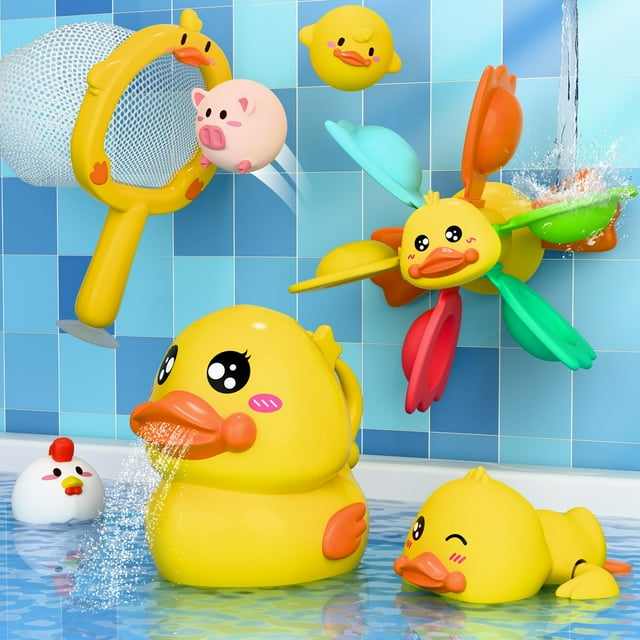 Juguete de baño Baby Duck iPlay iLearn con red, Wind Up Swimming Duck