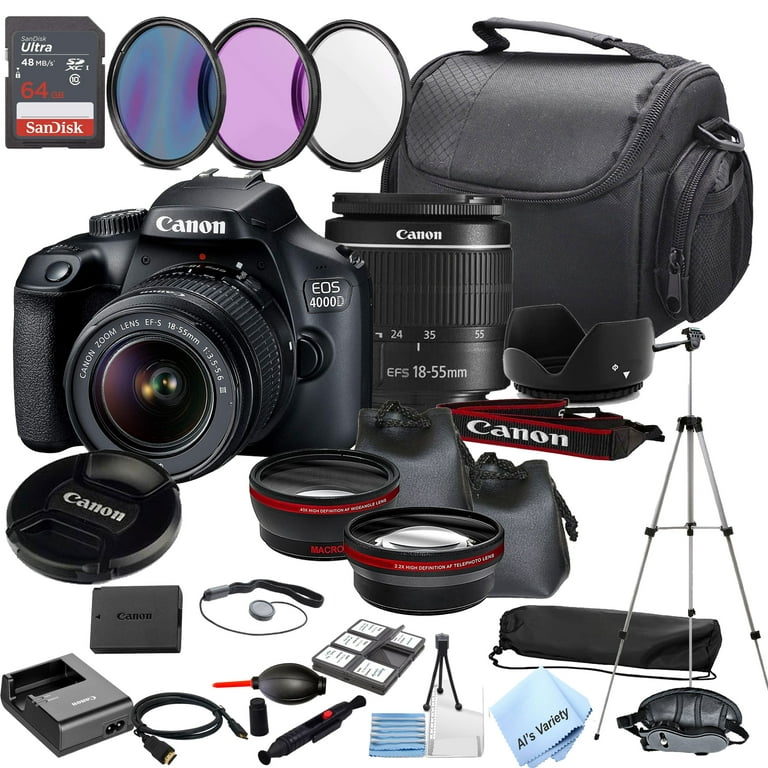 Canon EOS Rebel T7 DSLR Camera Bundle w/ Canon EF-S 18-55mm f/3.5-5.6 is II  Lens + 2pc SanDisk 64GB Memory Cards, Wide Angle Lens, Telephoto Lens, 3pc