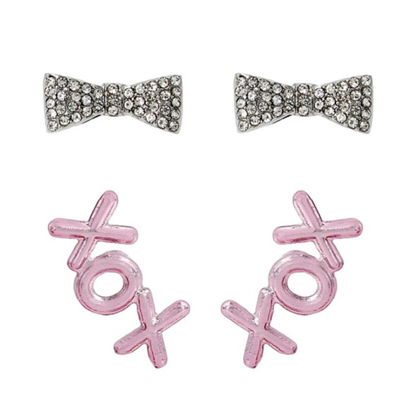 Betsey Johnson Women's XOX & Pave Stud Set Pink Silver