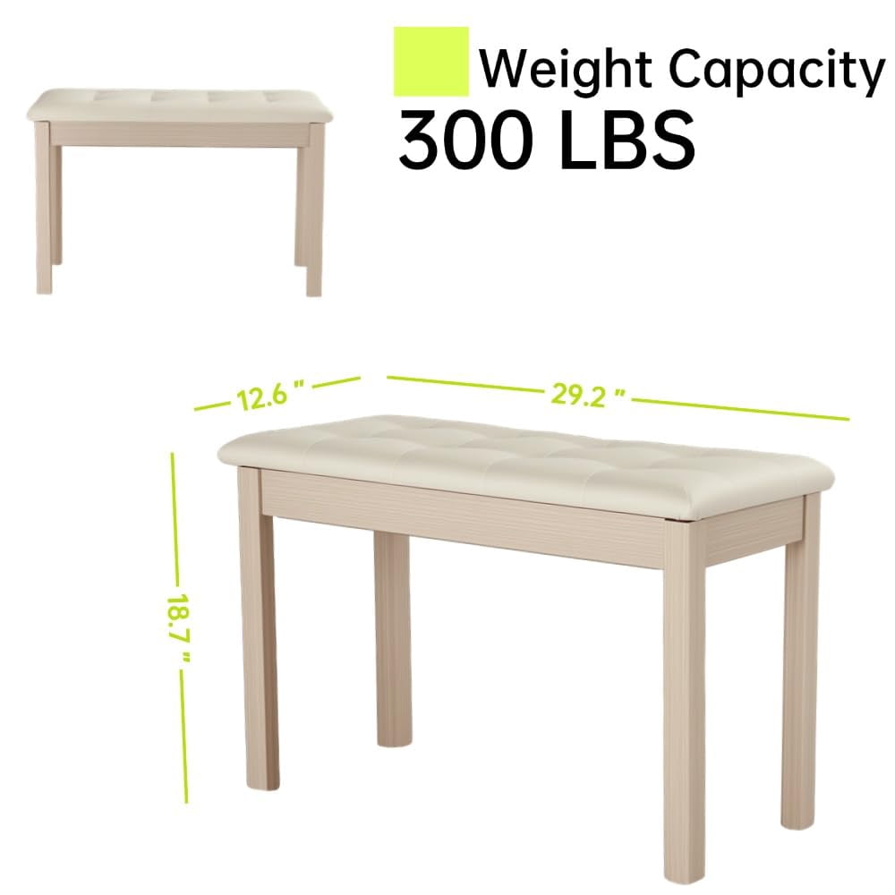 Solid Wood Duet Piano Bench With Storage  Stool And Padded Cushion Keyboard Bookcase Chair Seat High-density Sponges.