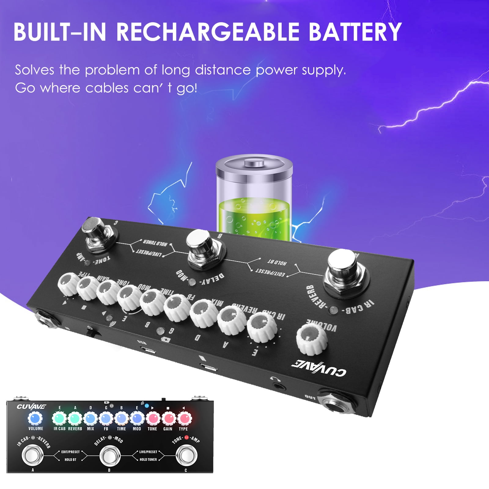Aibecy Portable Electric Guitar Effect Pedal CUVAVE CUBE BABY with Wireless Playback Recording Multifunctional Audio Type-C Interface