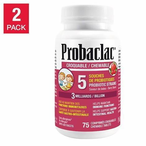 Canadian Hub Probaclac Chewable Probiotics with Vitamin C for Children - 5 Strains - 3 Billion Active Cells - 2 x 75 tablets