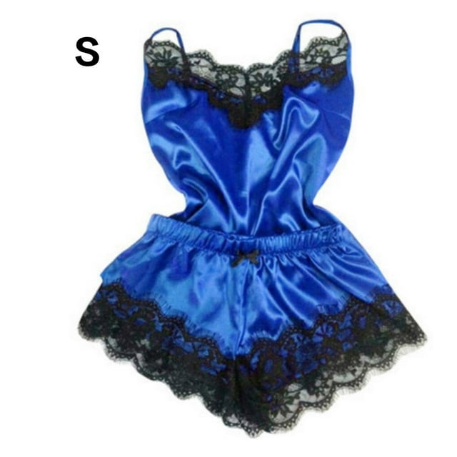 Maoww Femmes Sexy Dentelle Maille Pyjama Ensemble Bandoulière Réglable Haut et Short