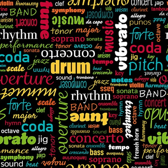 Blank Quilting All That Jazz Music Words Black Cotton Fabric By The Yard