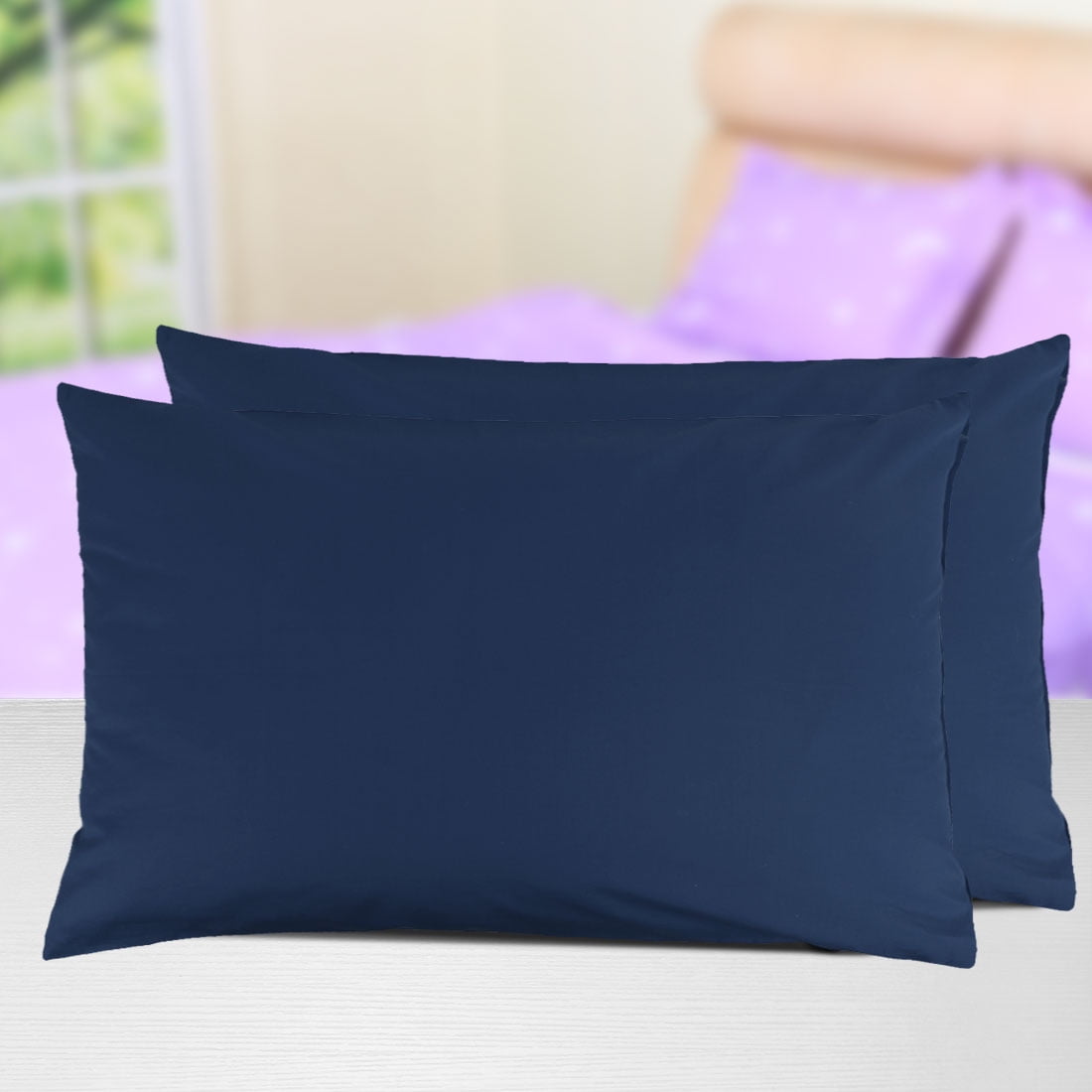 Unique Bargains Pillowcases 2-Piece Egyptian Cotton Pillow Cover Navy Blue King