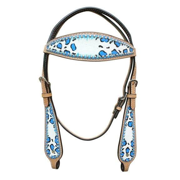 HILASON Western Horse Leather Headstall Set Turquoise Leopard