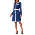 thumbnail image 2 of INSPIRE CHIC Women's Work A-Line Dress Long Sleeve Contrast Color Dresses M Royal Blue, 2 of 5
