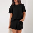 thumbnail image 6 of Two Piece Sets for Women 2026 Spring Summer Ruffle Sleeve Lounge Matching Shorts Set Casual Beach Vacation Clothes Black S, 6 of 7