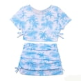 thumbnail image 2 of OGLCCG Girls Swimsuit 4 Piece Bathing Suit Summer Hawaiian Print Bikini Set with Short Sleeve Tops and Sheer Mesh Cover Up Skirt 8-13 Years, 2 of 6