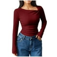 thumbnail image 2 of DailyTrove Women's Multi-Color Crew Neck Fitted Long Sleeve Top - Warm Winter Casual Daily WearWineS, 2 of 5