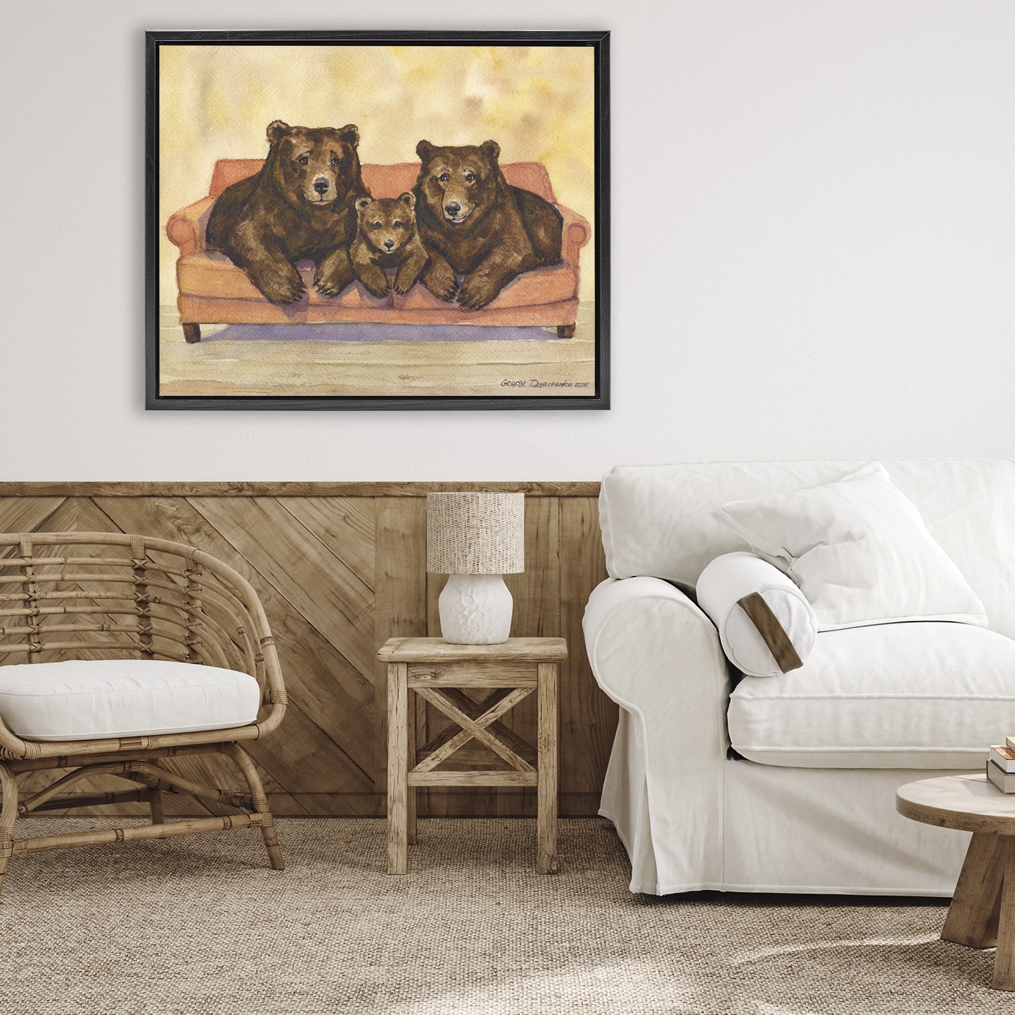 Stupell Industries Bear Family Trio Black Framed Floater Canvas Wall Art, design by George Dyachenko
